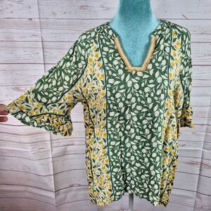 Democracy Top Sz M Boho Cottagecore Festival Sharkbite Hem Embroidered Neckline